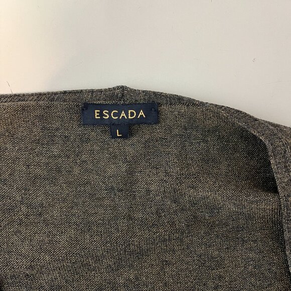 Escada Red Gray Colorblock V Neck Dolman Sleeve Luxury Wool Blend Sweater Sz L - Picture 2 of 11